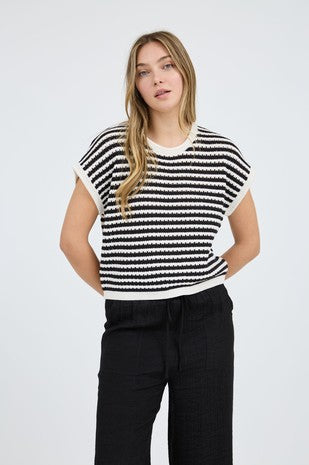 Stripe knit crochet top in khaki