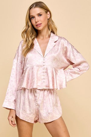 Floral satin print pajama set