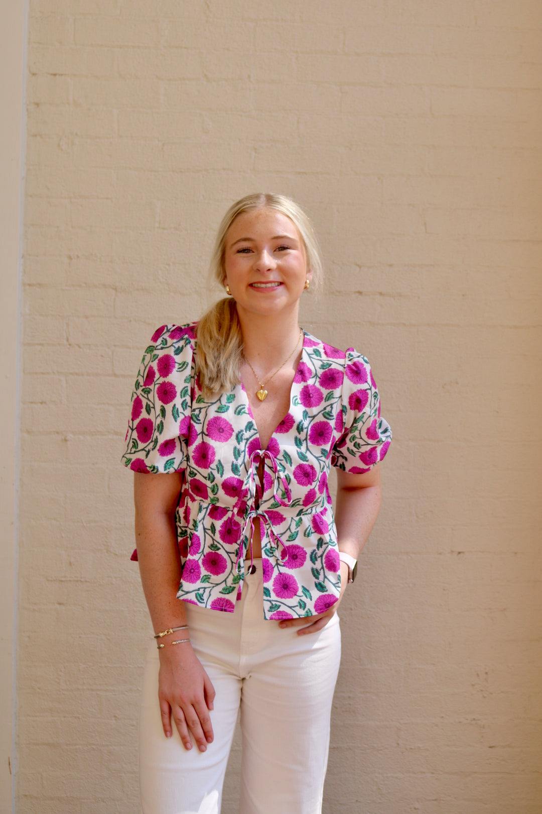 Piper Front Tie Top - Pink Floral