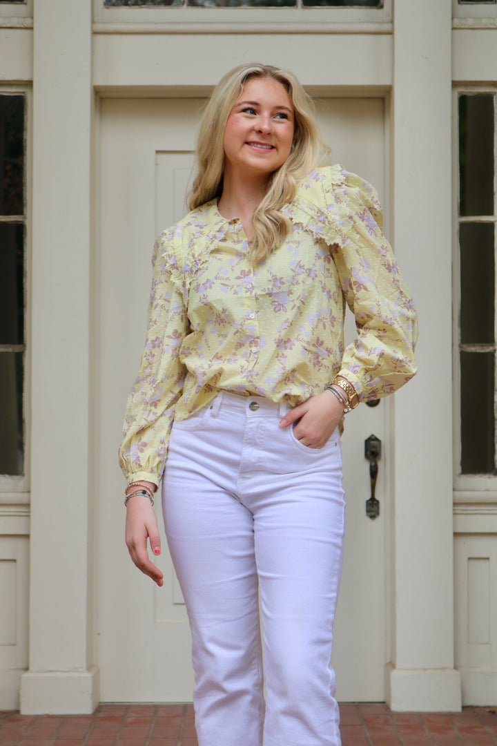 Stella Puff Long Sleeve Button Down Top - Yellow