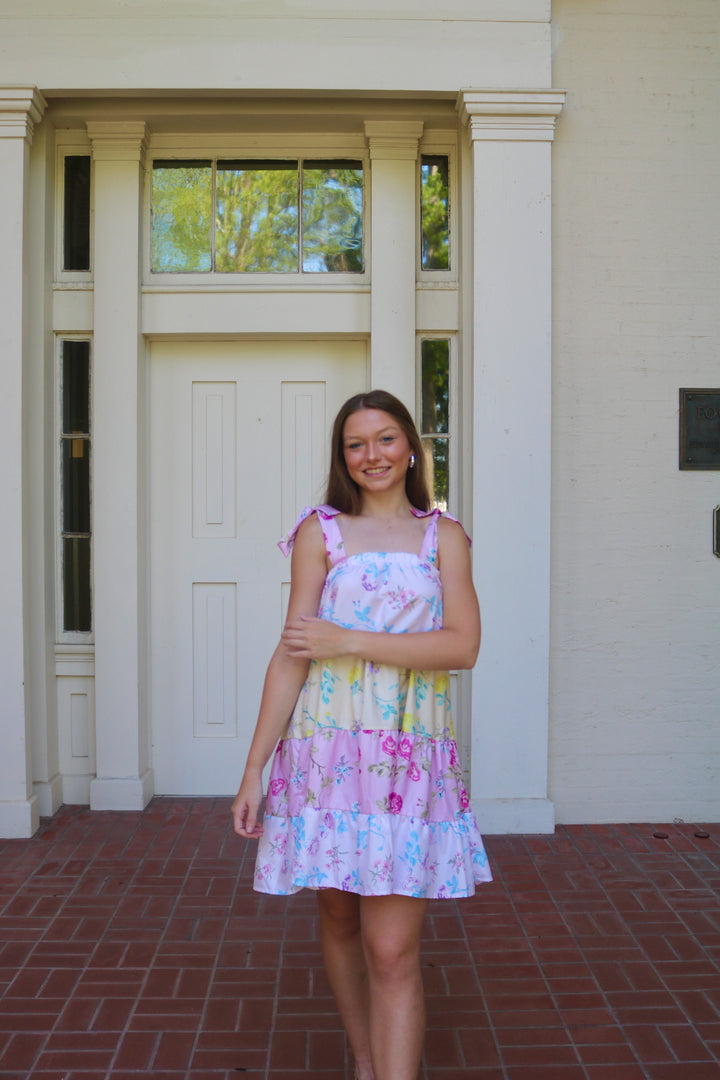 Sofie Tie Dress- Floral Color Block