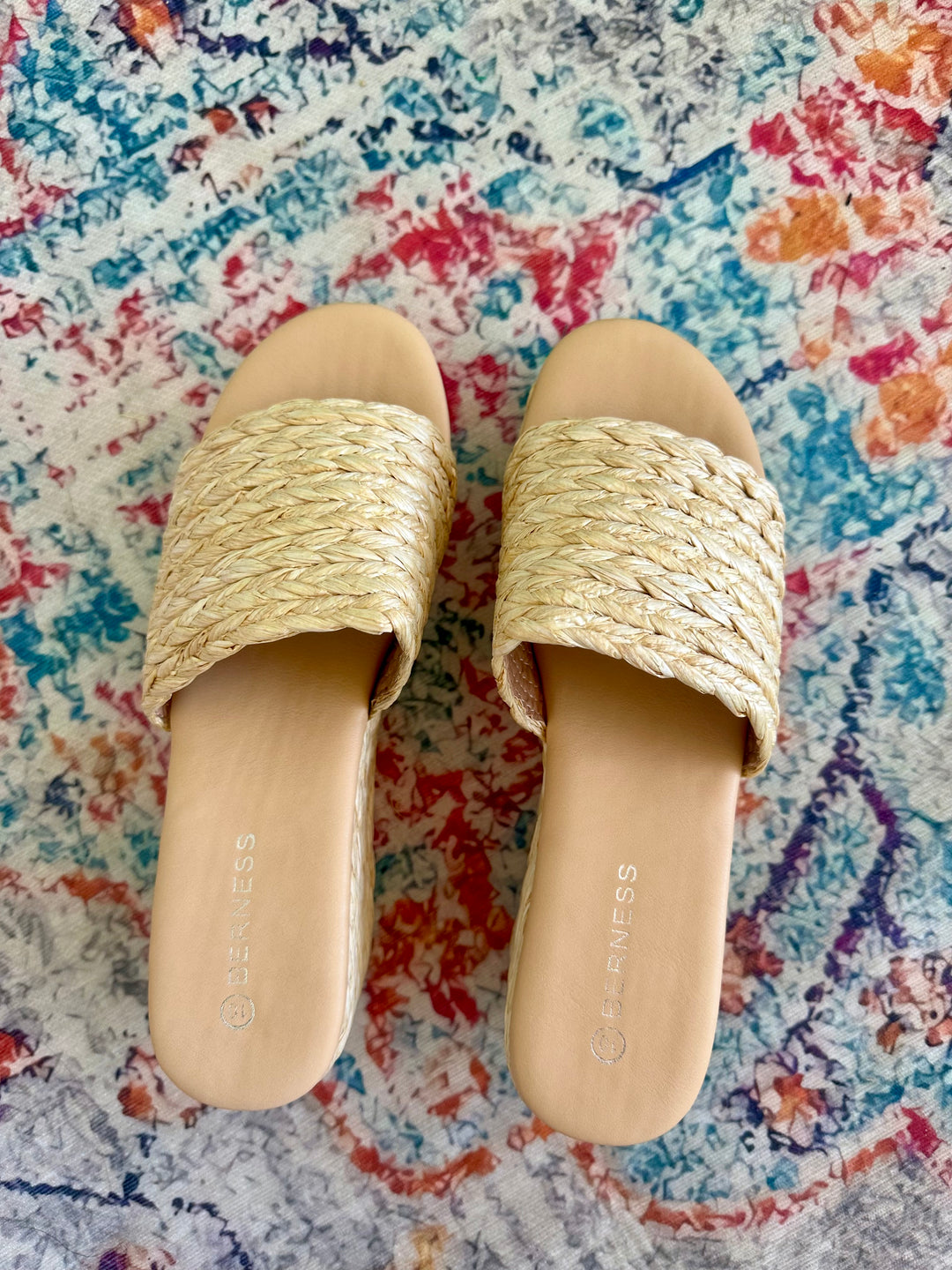 Beige Raffia Wedges