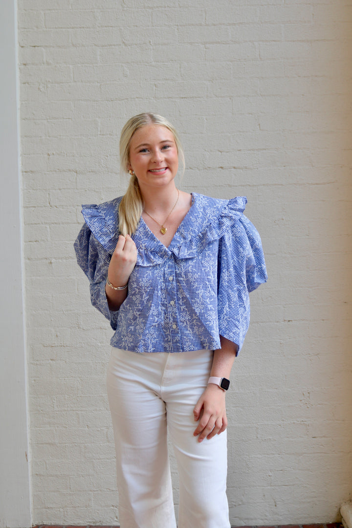 Caroline Button Up Top - Blue