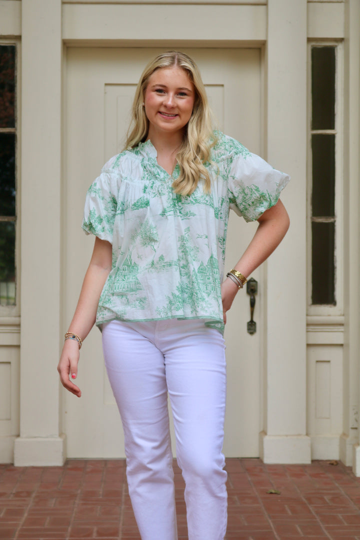 Reagan Puff Sleeve Toile Top - Green