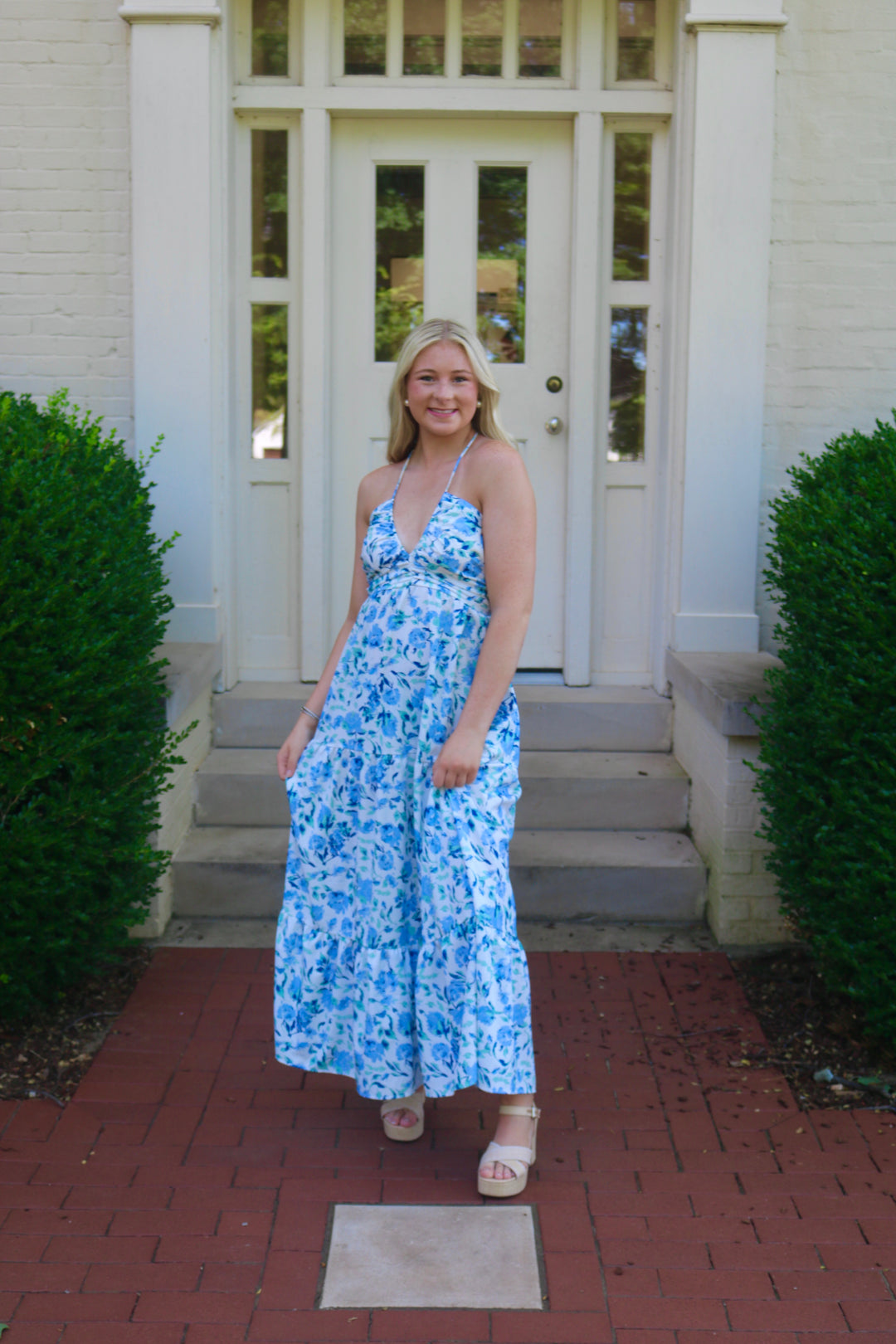 Bella Halter Maxi Dress- Blue Floral