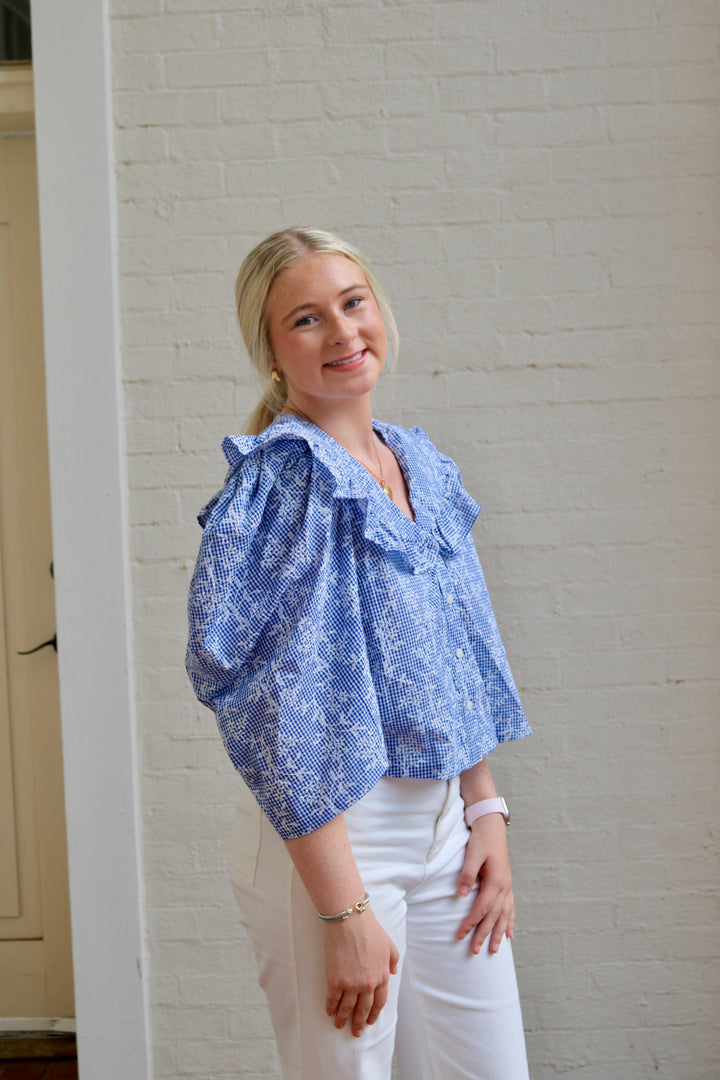 Caroline Button Up Top - Blue