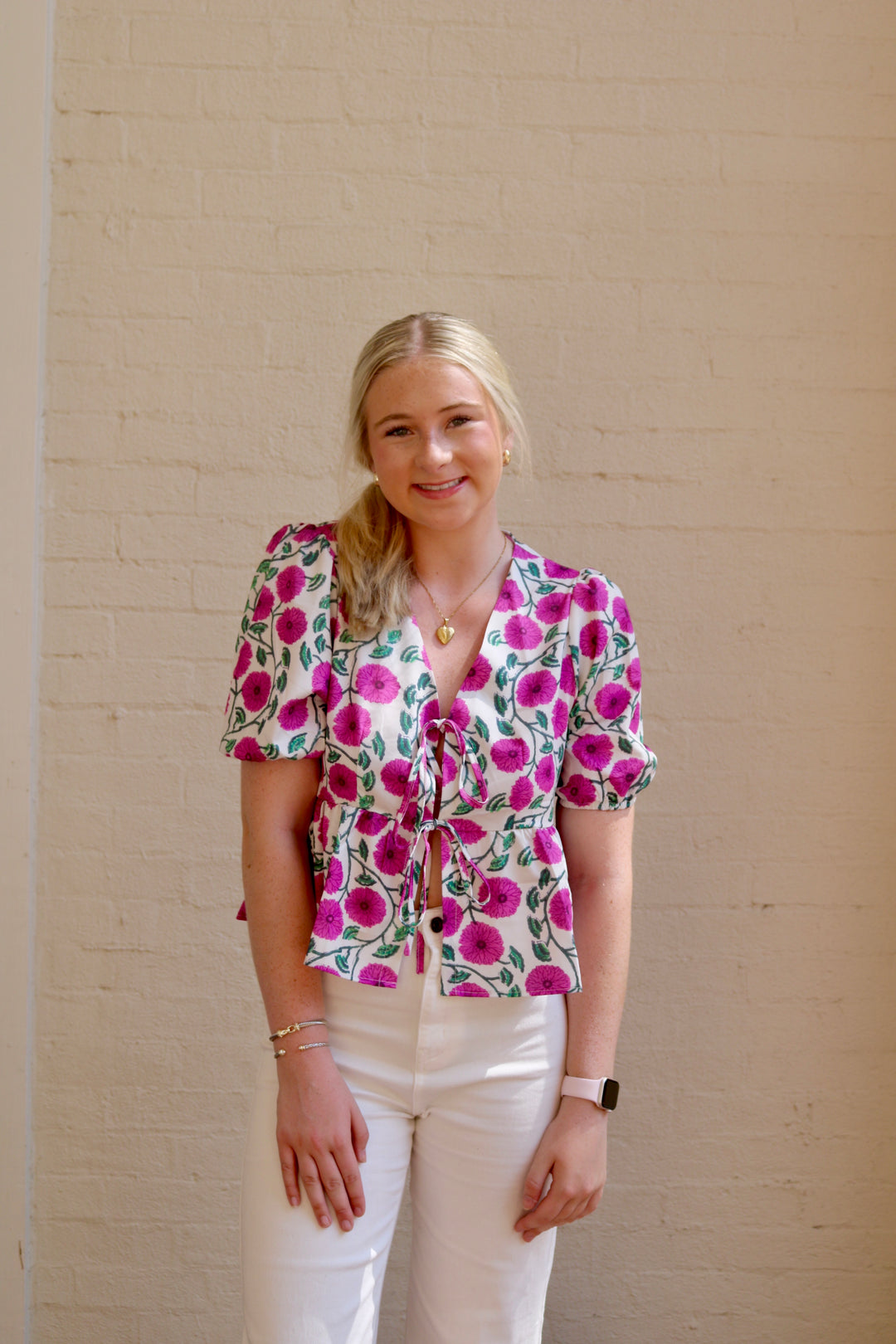 Piper Front Tie Top - Pink Floral