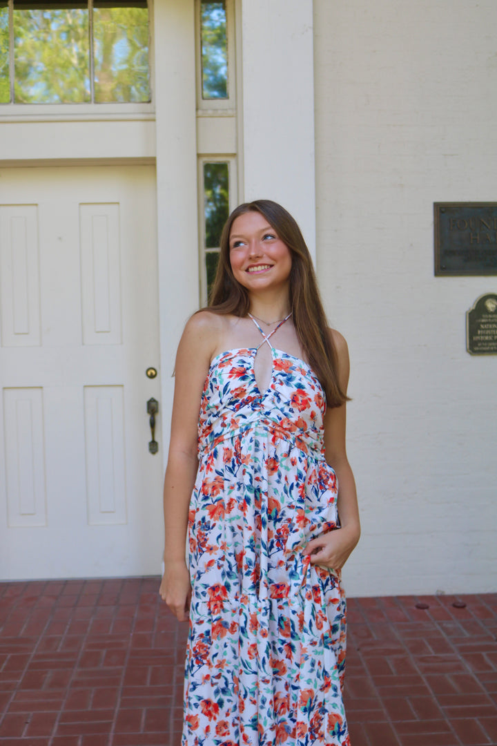 Bella Halter Maxi Dress- Orange Floral