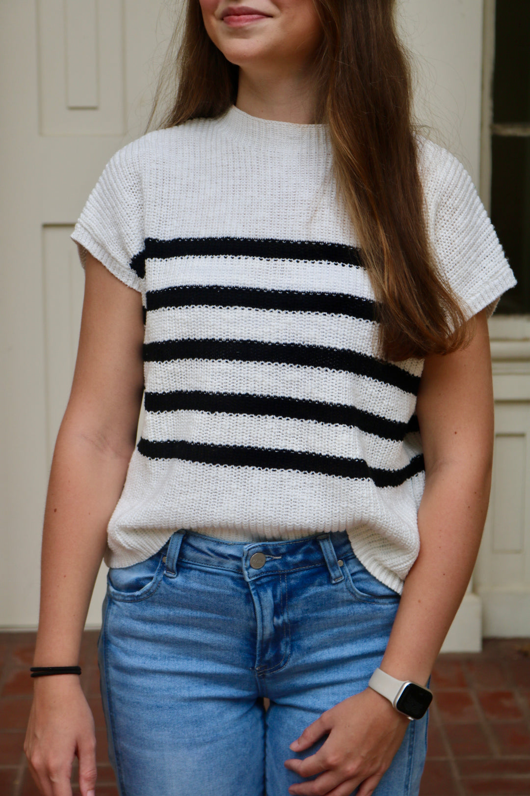 Maggie Striped High Neck Sweater Top