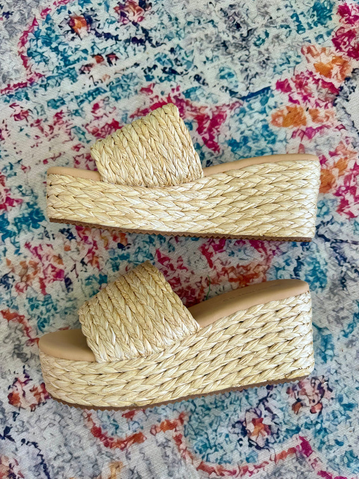 Beige Raffia Wedges