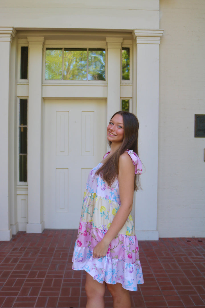 Sofie Tie Dress- Floral Color Block