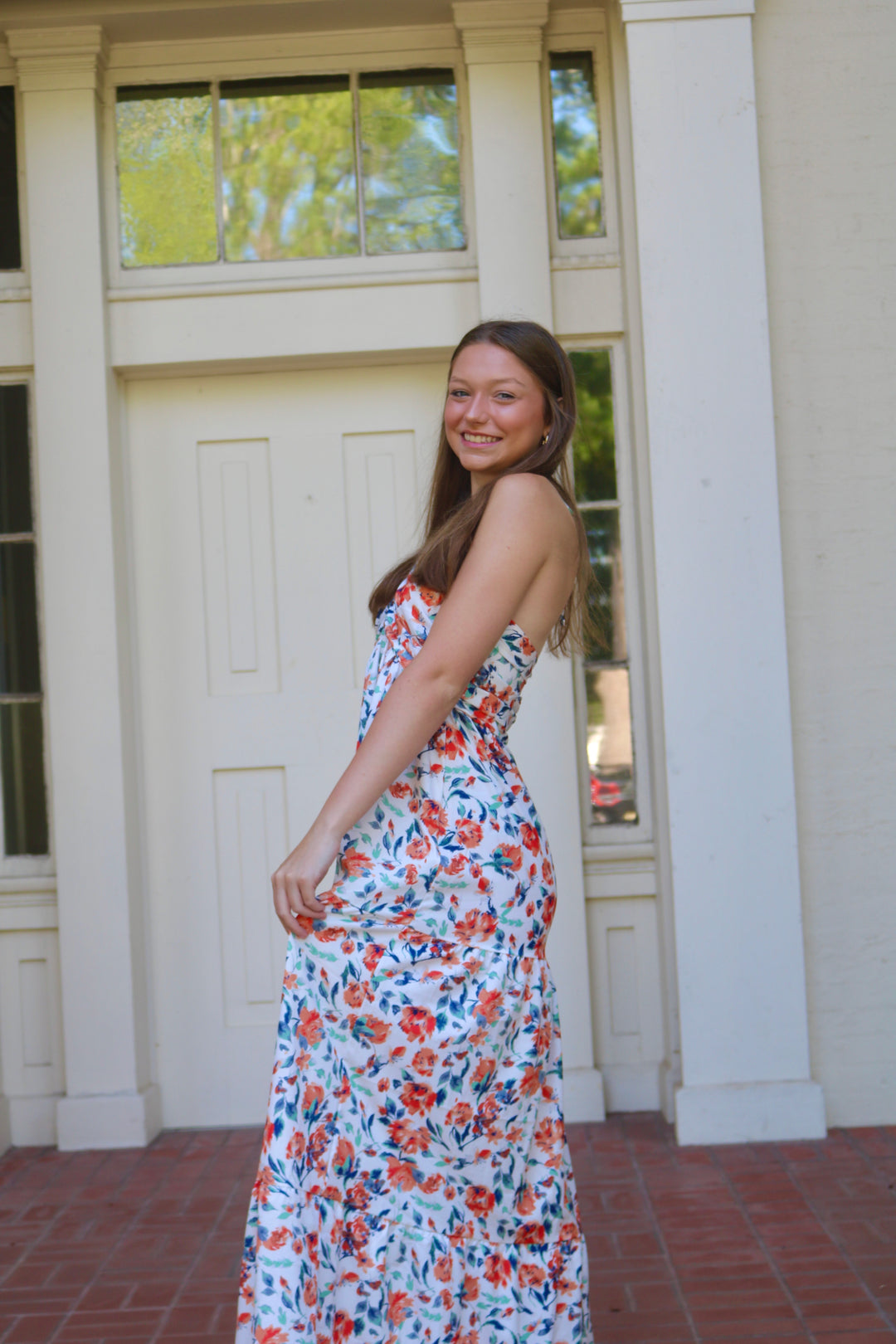 Bella Halter Maxi Dress- Orange Floral