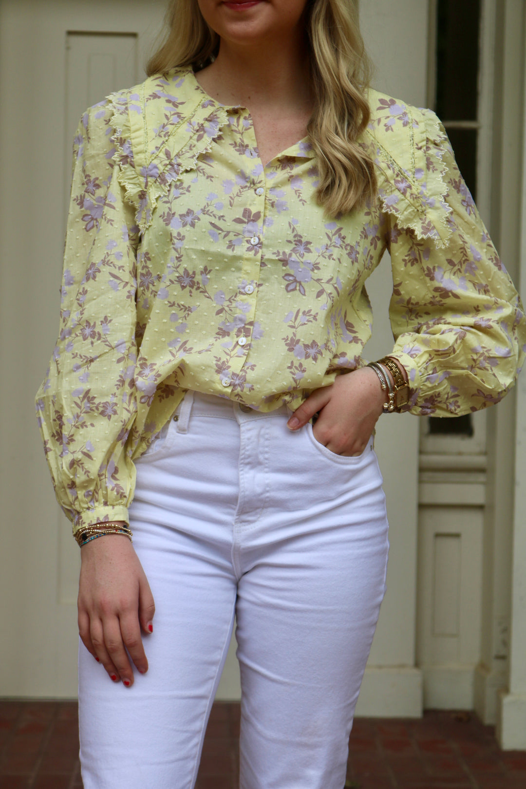 Stella Puff Long Sleeve Button Down Top - Yellow