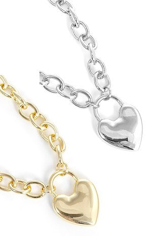 Gold Metal Lock Heart Pendent Necklace