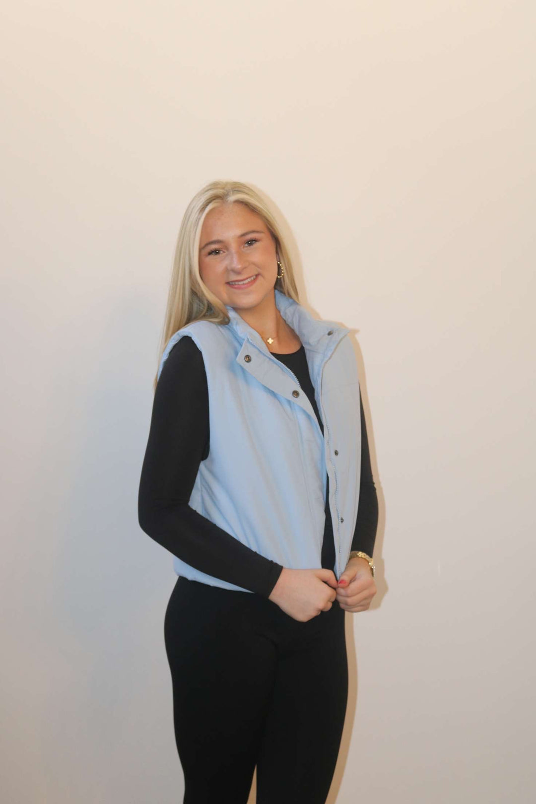 Bri Button Up Vest - Baby Blue